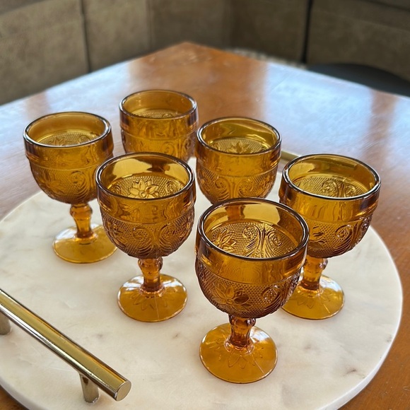 Vintage Amber glass Goblet Set of 6 - Picture 4 of 11